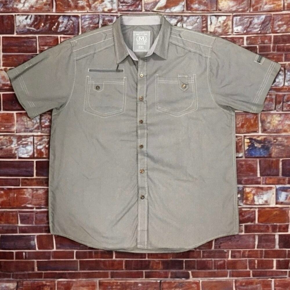MOST OFFICIAL SEVEN Gray Button-Up Shirt Short Sleeve Chest Pockets Men’s 2XL